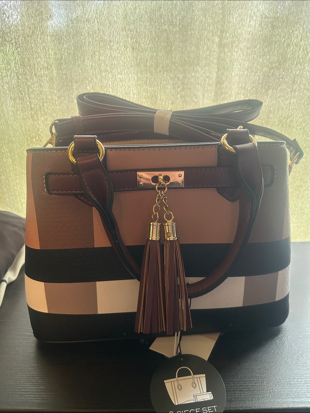 Striped Multi-Tone Tassel Satchel Handbag